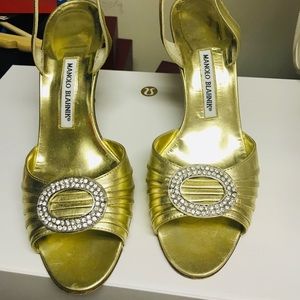 Gold Manolo Blanick with crystal buckles